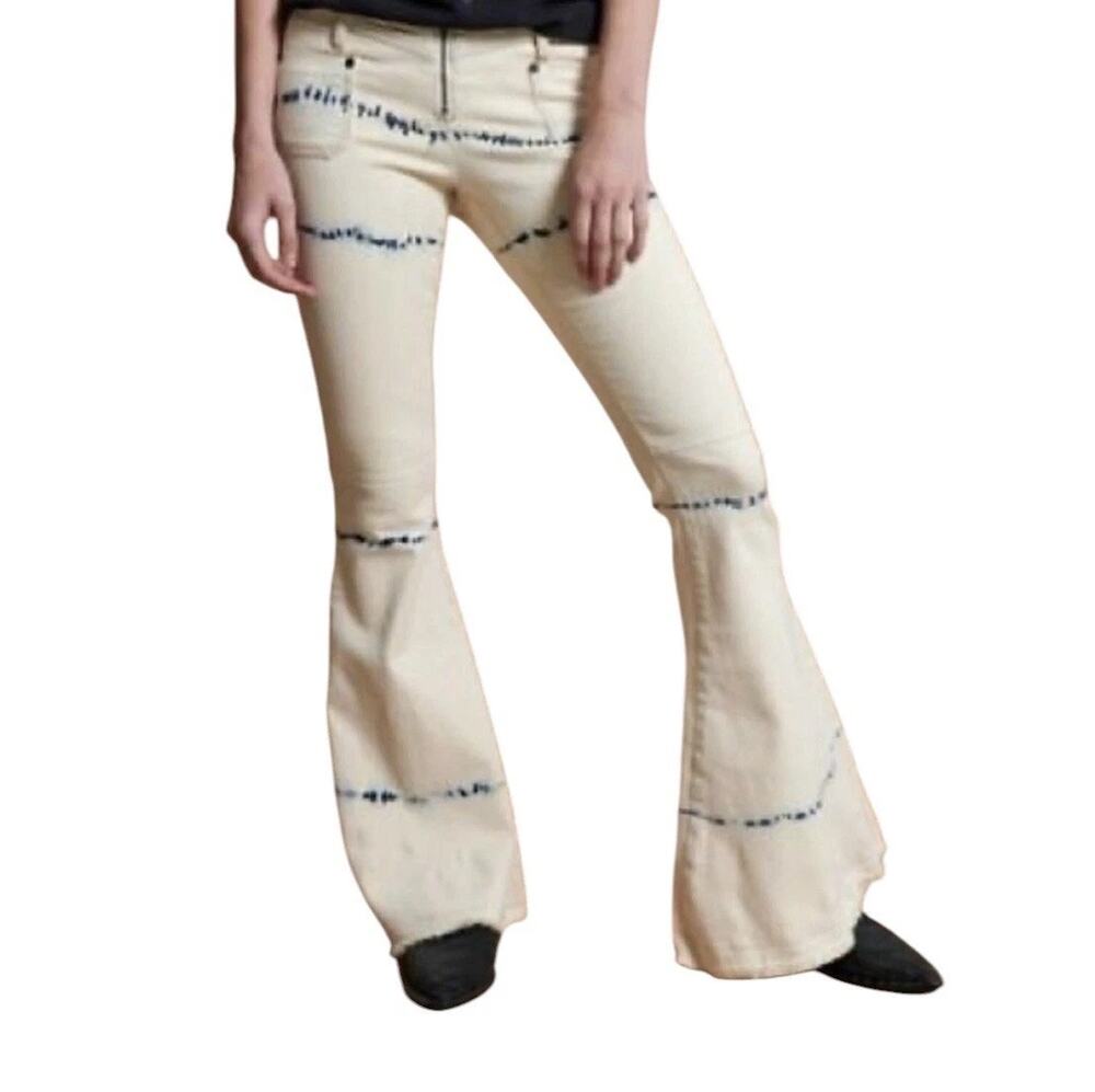 One Teaspoon 22 Ziggys Bleach Tie Dye Stripe Flare Leg Bell Bottom Low Rise Jean